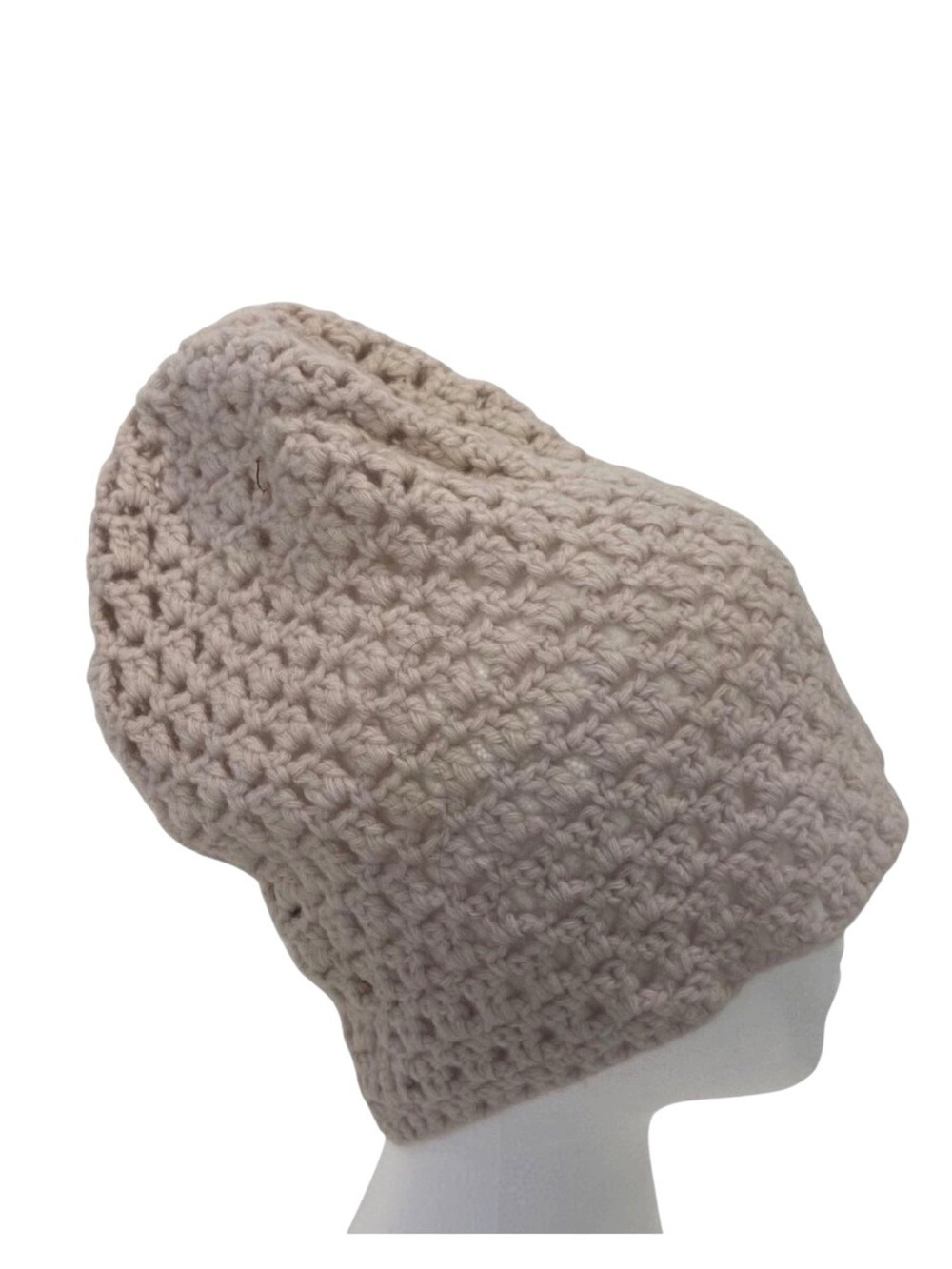 Banana Republic Beige Knit crochet Wool Beanie Hat 100% Lambswool Unisex Slouchy